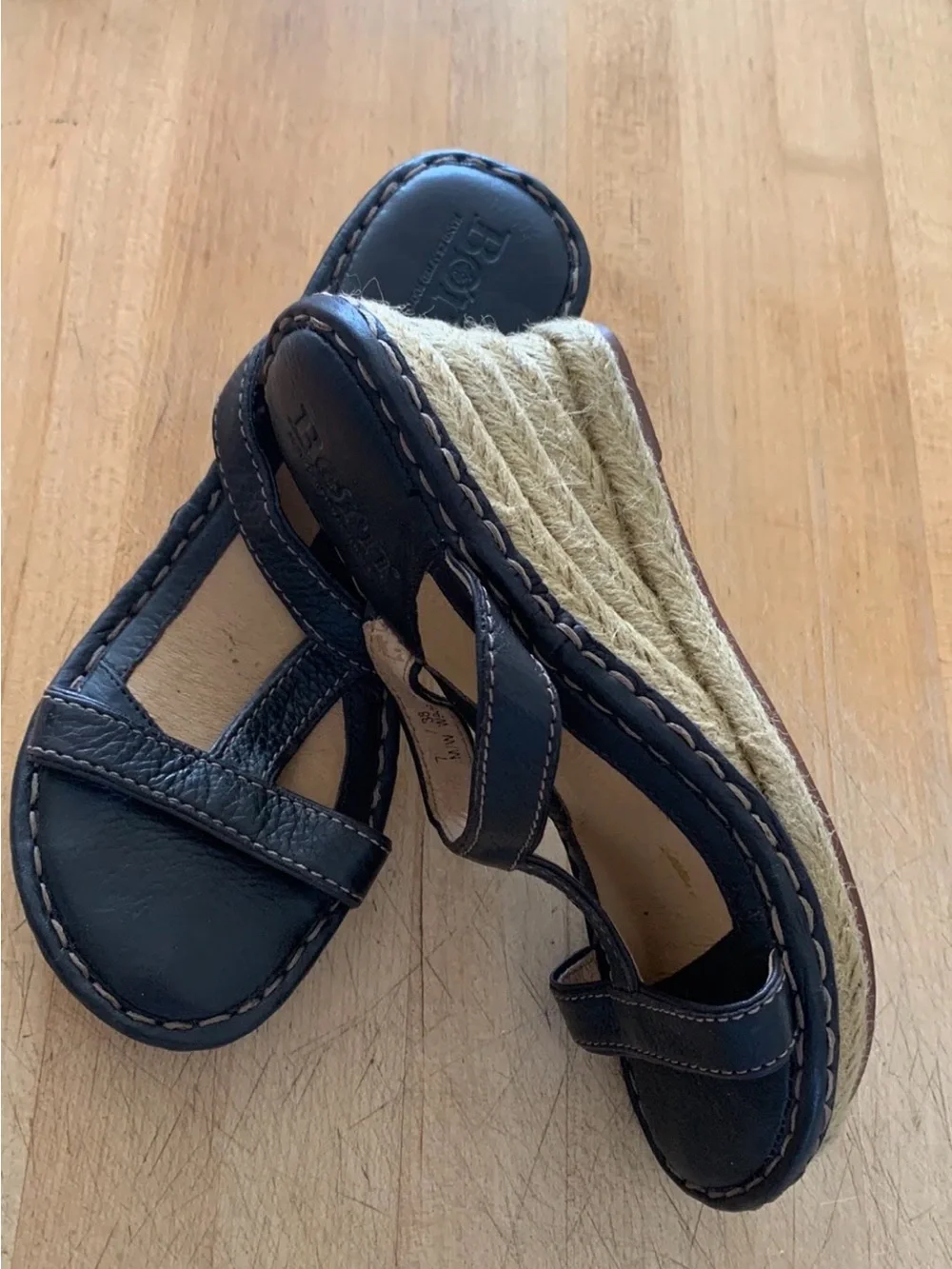 Born Black Leather Women's T-Strap Espadrille Sandals